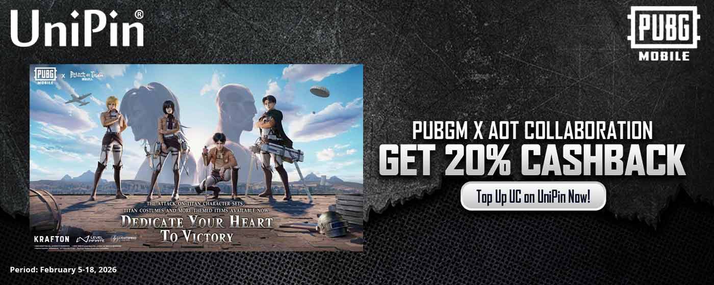 Enjoy Up to 20% Cashback on PUBG MOBILE UC Top-Ups – Attack on Titan Collab (US)